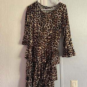 Leopard print ruffle midi dress